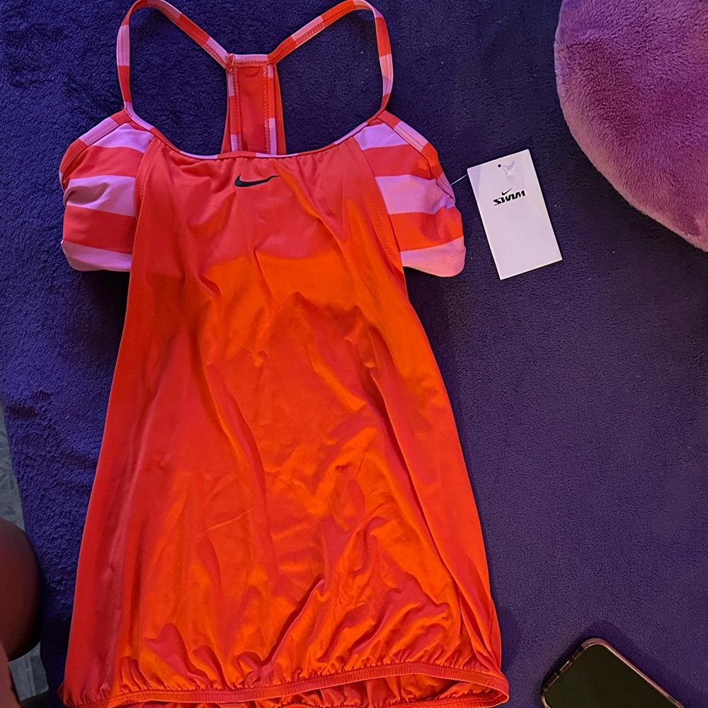 Nike Orange and Pink Striped Tank Top